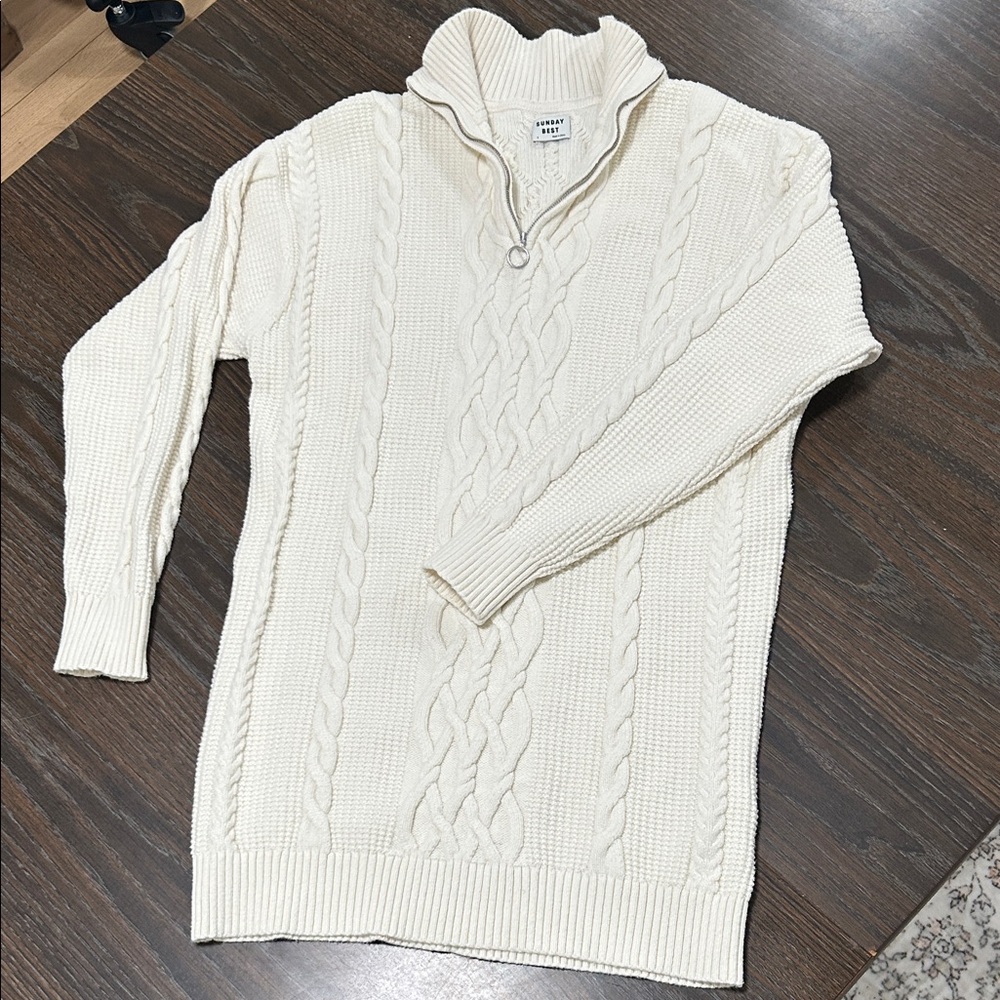 Sunday Best Ivory Cable Knit Half-Zip Sweater